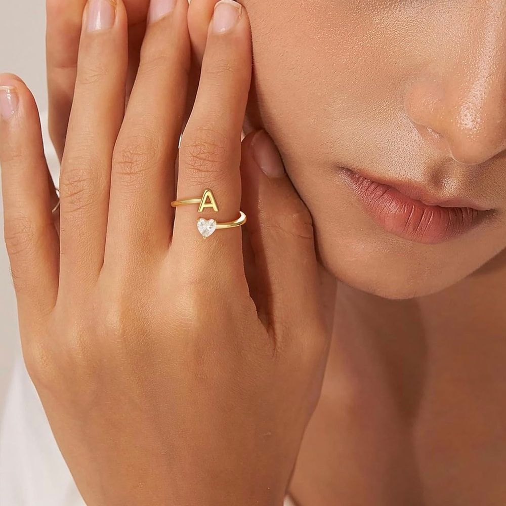 18K Gold plated Initial Heart “A” Ring